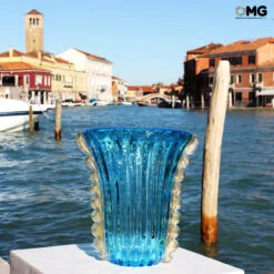 Vase Vulcano Light Blue - Gold - Original Murano Glass OMG -Life Store vasi light blue gold