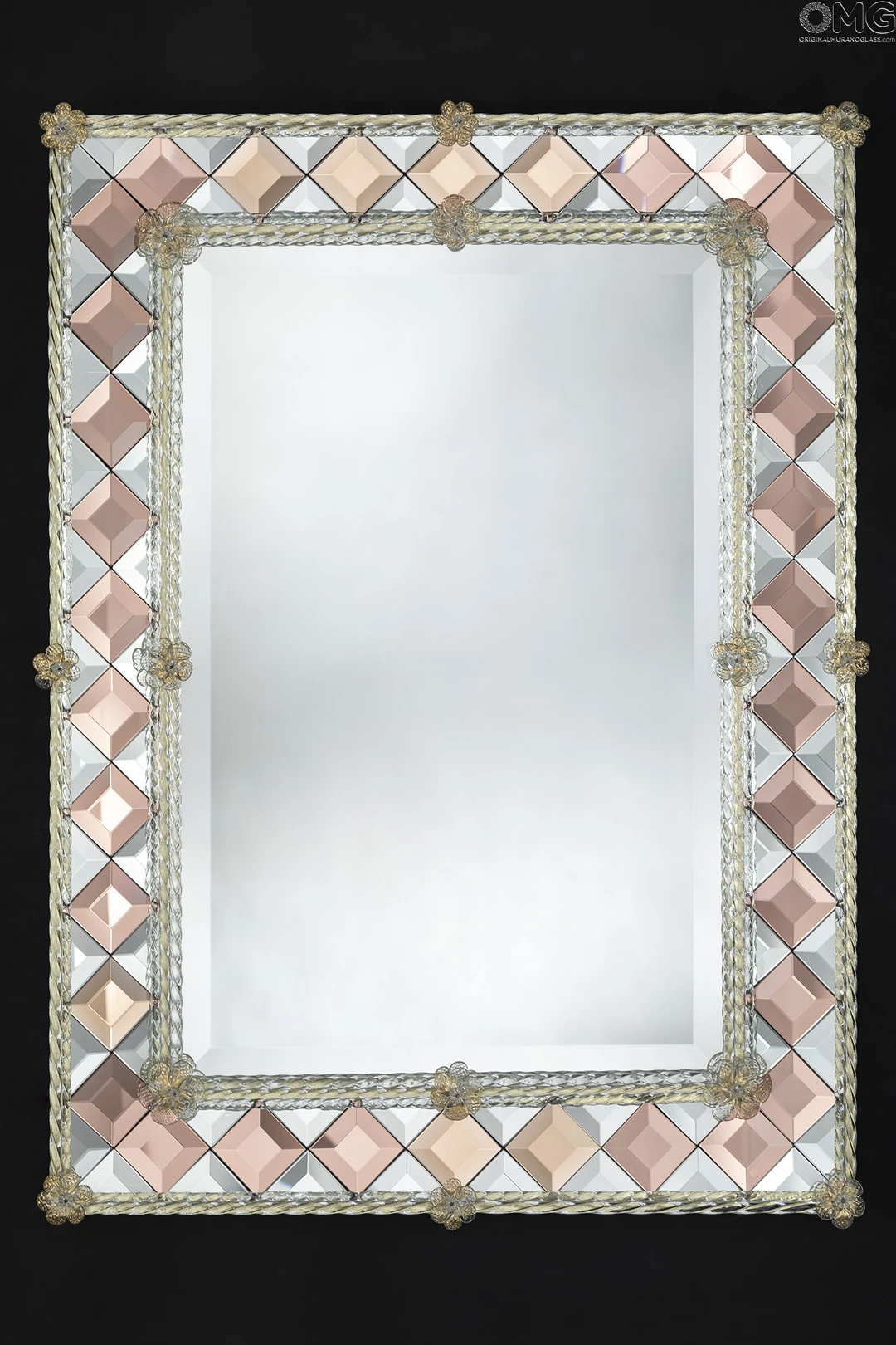 Navagero Quadro - Pink - Wall Venetian Mirror - Murano Glass 3 Navagero Quadro - Pink - Wall Venetian Mirror - Murano Glass