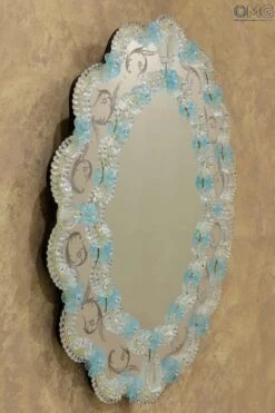 Fiorenza - Venetian Mirror - Light Blue Flowers 10 Fiorenza - Venetian Mirror - Light Blue Flowers -Life Store venetian mirror specchio original murano glass omg04 02