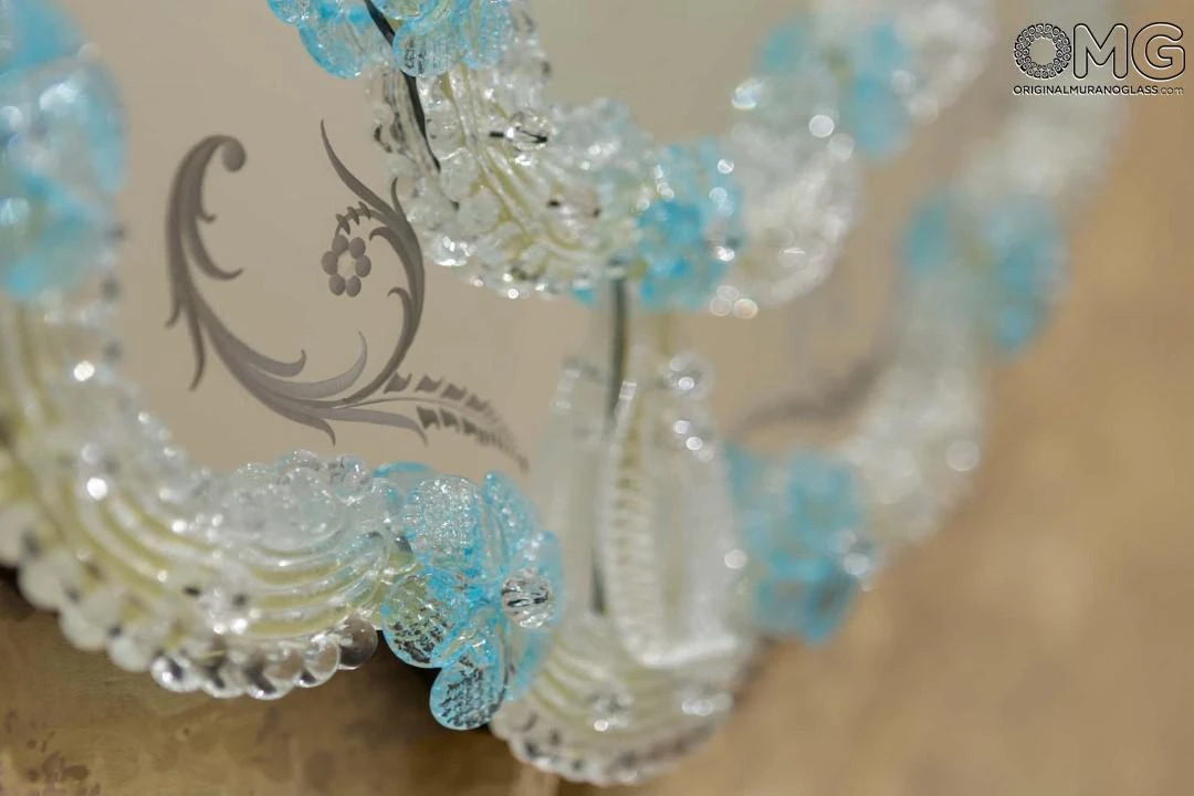 Fiorenza - Venetian Mirror - Light Blue Flowers 6 Fiorenza - Venetian Mirror - Light Blue Flowers - Image 4