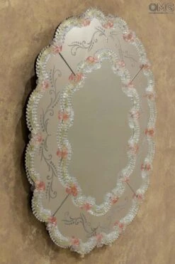 Fiorenza - Venetian Mirror - Pink Flowers -Life Store venetian mirror specchio original murano glass omg12 02