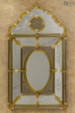Pompei - Venetian Mirror With Amber Murano Glass -Life Store venetian mirror specchio original murano glass omg14 01