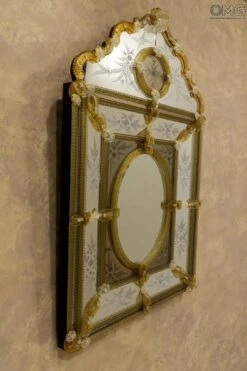 Pompei - Venetian Mirror With Amber Murano Glass -Life Store venetian mirror specchio original murano glass omg14 02