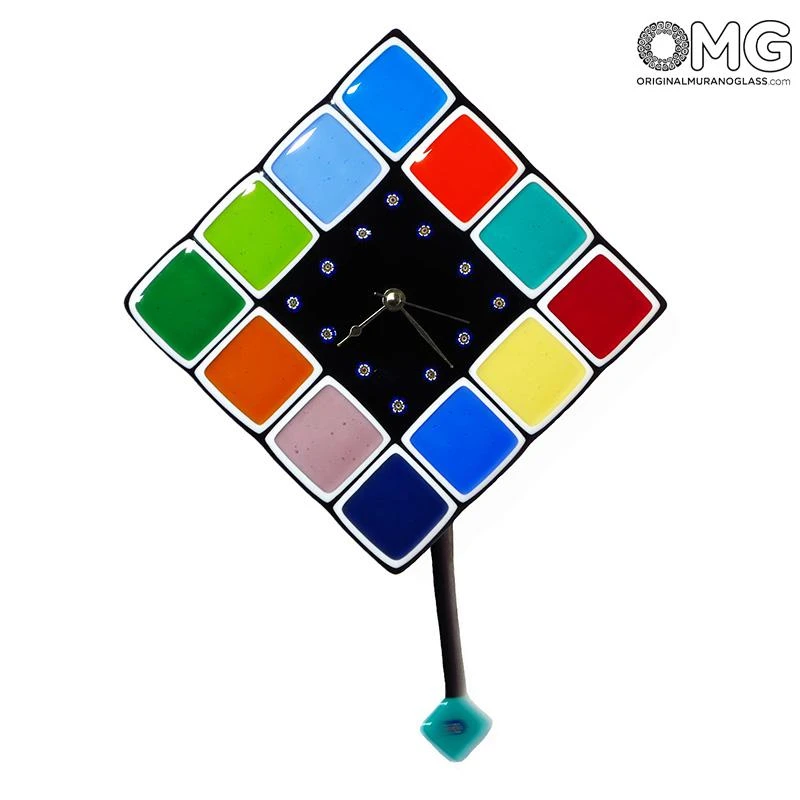 Squares Pendulum Watch - Wall Clock - Original Murano Glass OMG 3 Squares Pendulum Watch - Wall Clock - Original Murano Glass OMG