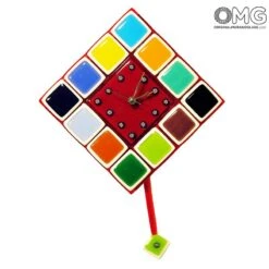 Squares Pendulum Watch - Wall Clock - Original Murano Glass OMG 7 Squares Pendulum Watch - Wall Clock - Original Murano Glass OMG -Life Store wall clock watch murano glass rosso